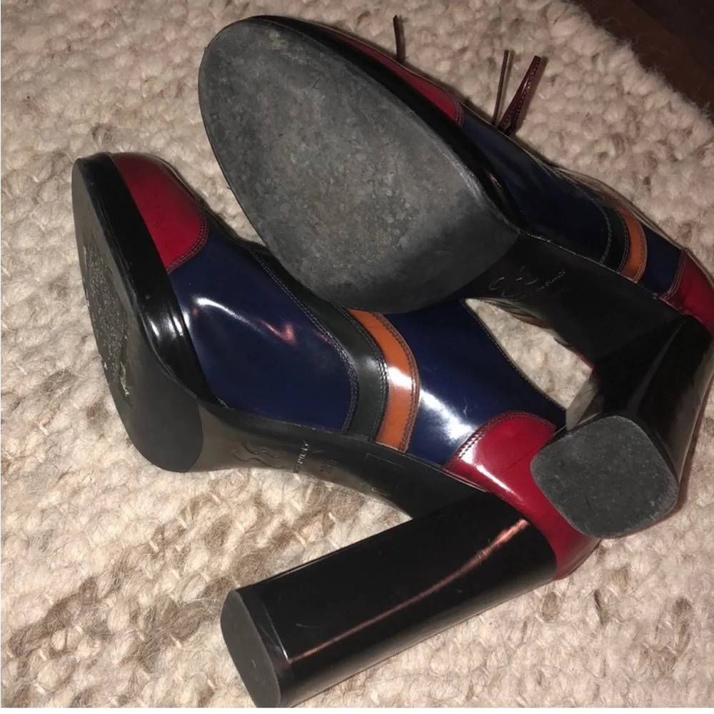 OUTRAGEOUS VTG Sz 7.5 ERNESTO ESPOSITO Multicolor leather platform hi heel Shoes - Picture 6 of 9